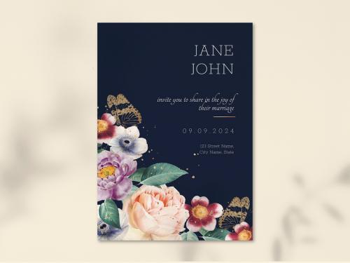 Editable Wedding Card Floral Vintage Layout - 433120888