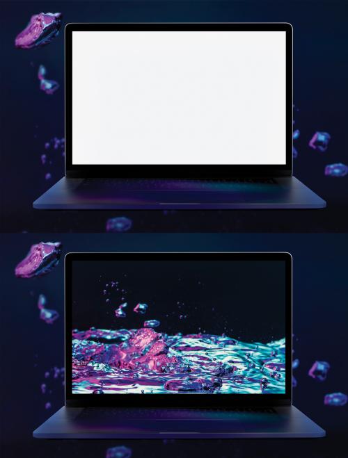 Laptop Screen Mockup with Futuristic Wallpaper - 433128744