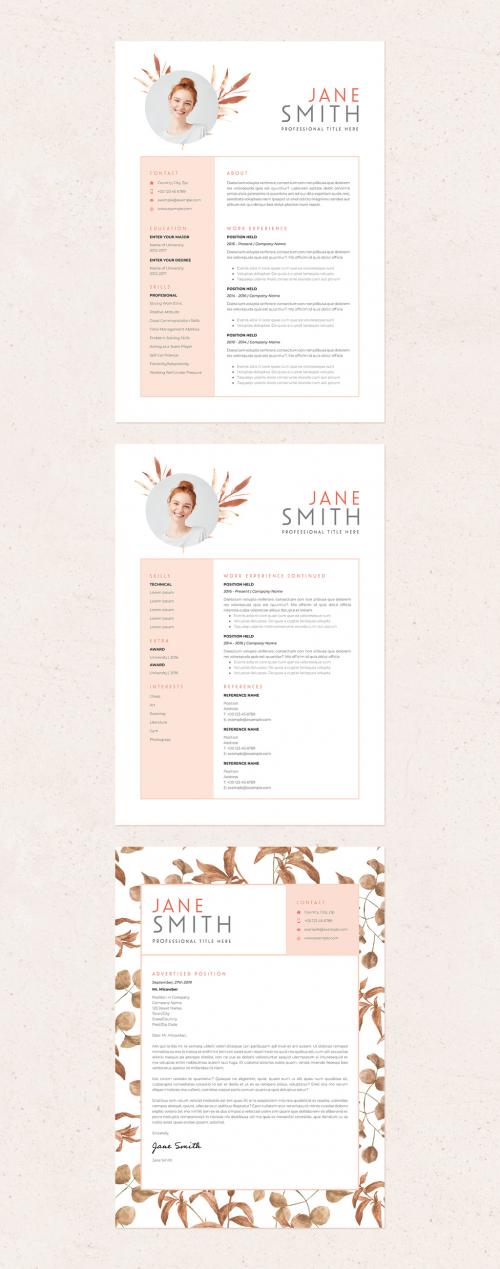 Flower Peach Color Resume and Cover Letter Layout - 433268484