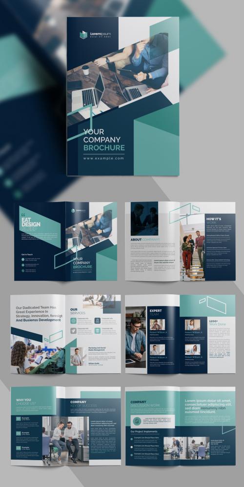 Corporate Brochure Layout with Dark and Blue Vector Accents  - 433290599