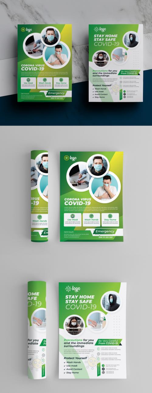 Corona Virus Flyer Layout Pack with Green Vector Accents - 433290600