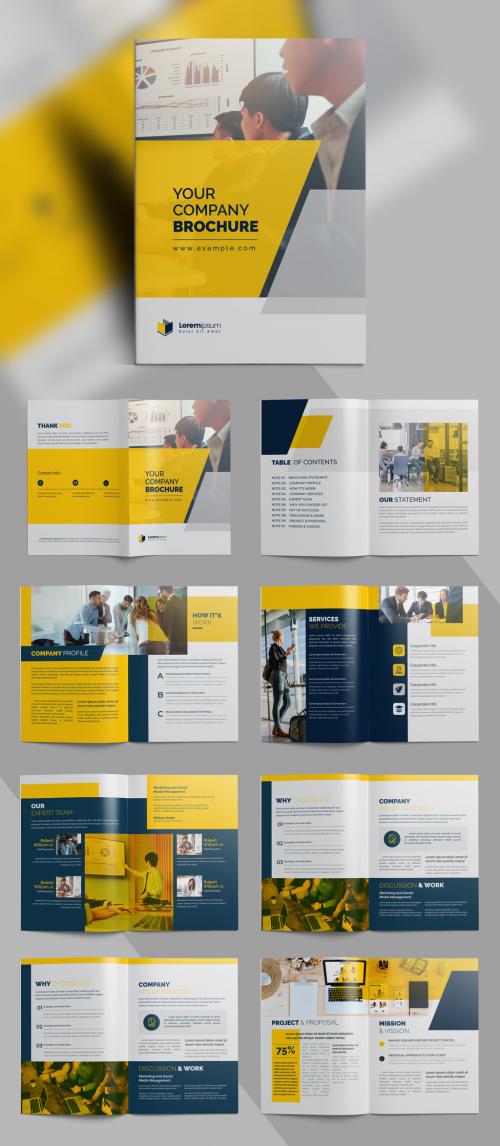 Corporate Business Brochure Layout with Yellow Vector Accents - 433290606