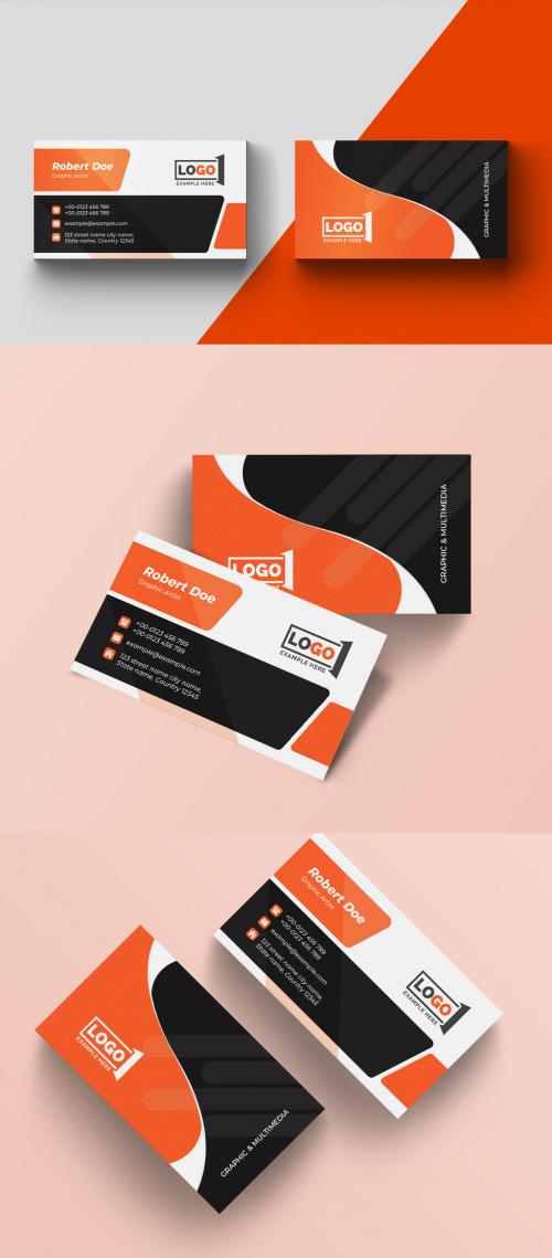 Corporate Business Card Layout with Orange Vector Accents - 433290609