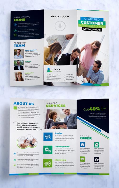 Corporate Clean Tri-Fold Brochure Layout in Green and Blue - 433487001