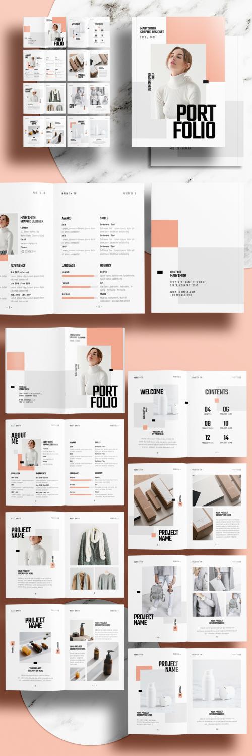 Portfolio Layout with Pink and Gray Accents - 433488043