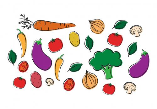 Colorful Drawn Fruits and Vegeatables - 433661956