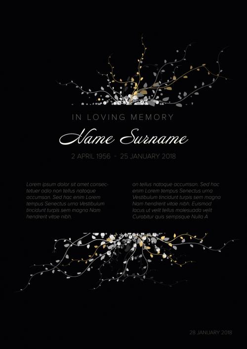 Condolence Card Layout with Floral Golden and White Elements - 434171196