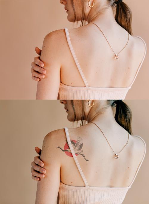 Tattoo Design Mockup on a Woman Shoulder - 434372136