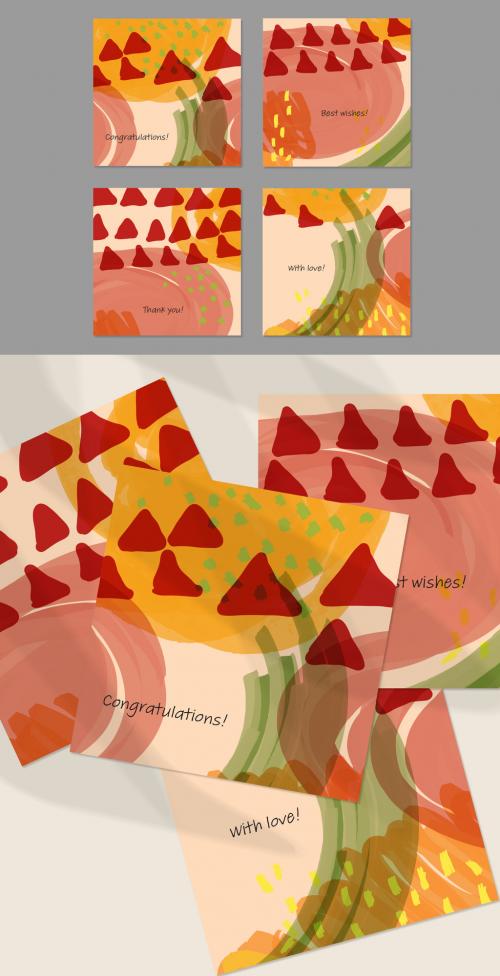 Card Layout with Textured Hand Drawn Abstract Scribbles and Floral Doodles - 434577599