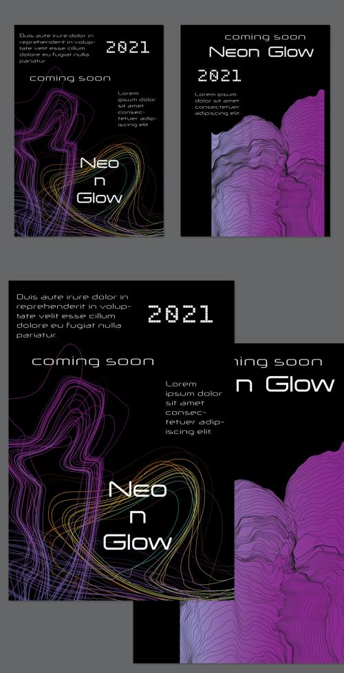 Flyer Layout with Bright Gradient Terranion Shape and Glow Net - 434577613