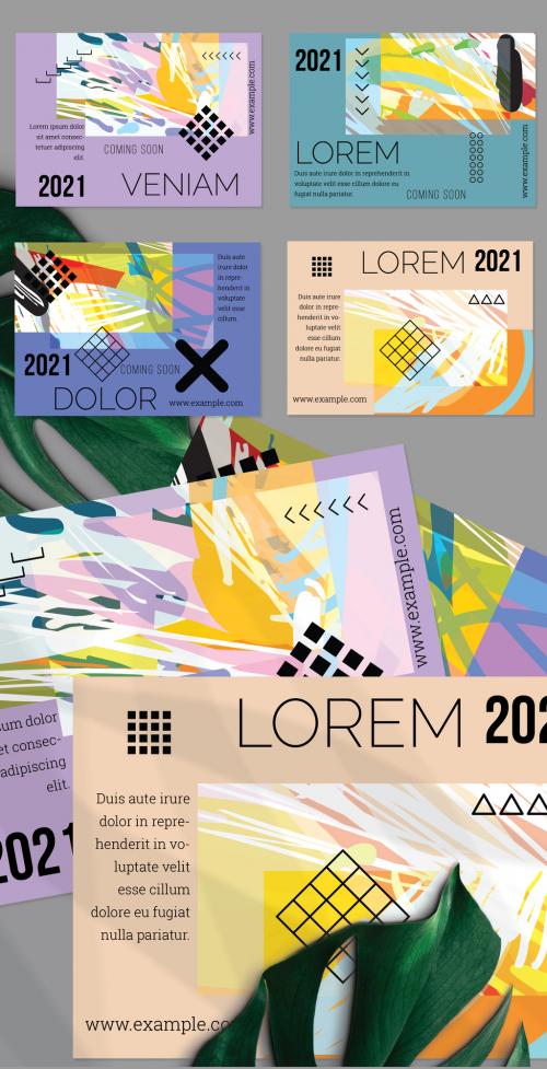 Flyer Layout with Geometric Shapes and Abstract Bright Artistic Brush Strokes - 434577645