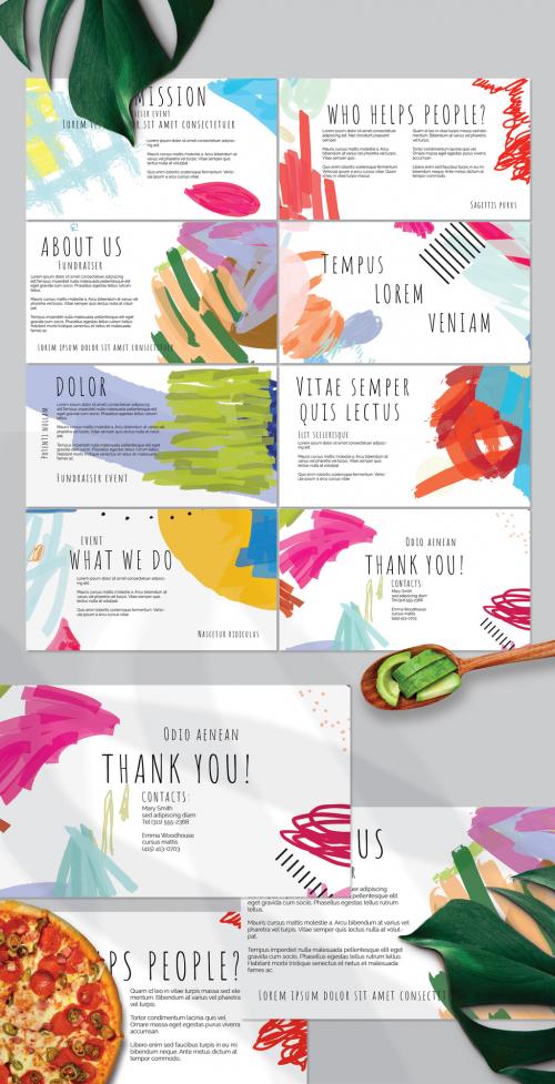 Presentation Deck Layout with Bright Abstract Strokes for Universal Fundraiser Event - 434577721