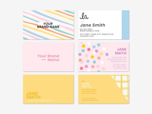 Business Card Template with Cute Pastel Pattern Set - 434788325