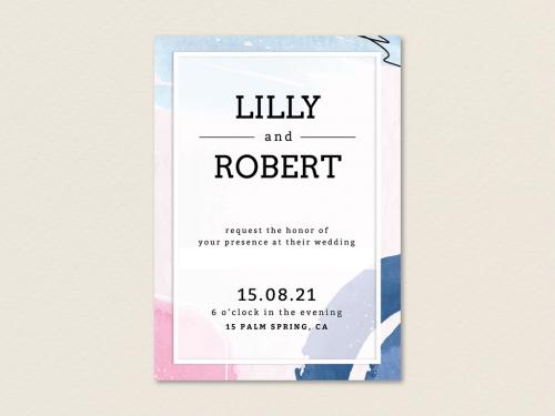 Watercolor Memphis Wedding Invitation Card Template - 434788528