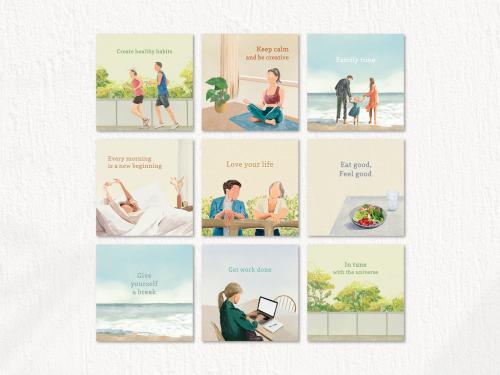 Lifestyle Template Set with Hand Drawn Illustrations - 434798665