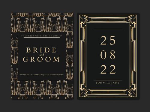 Wedding Invitation Card Template with Geometric Art Deco Style - 434798808