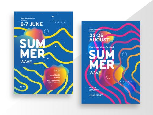 Summer Wave Music Festival Poster Layout - 435443046