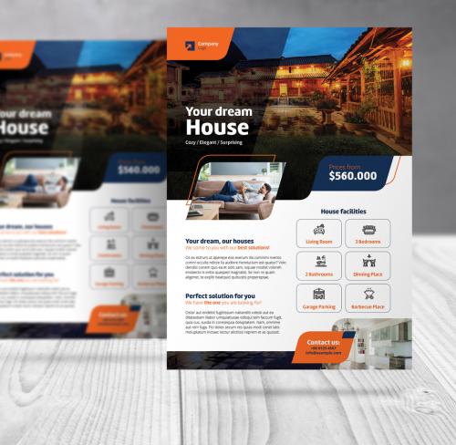 Real Estate Flyer with Blue and Orange Accents - 435497726