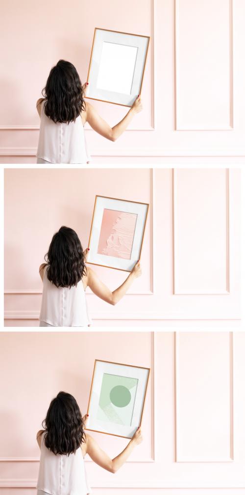 Woman Holding Picture Frame Mockup - 435651851