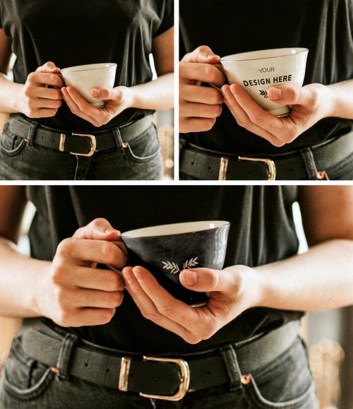 Woman with a Tea Cup Mockup in Her Hands - 435656580