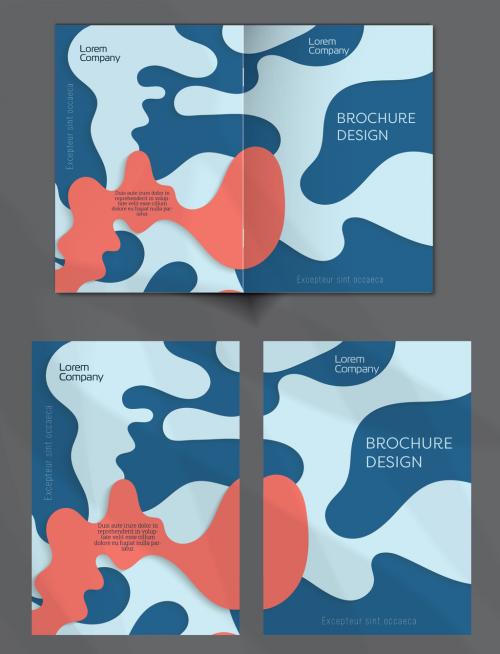 Brochure Cover Layout with Paper Craft Wavy Overlapping Shapes - 435658360