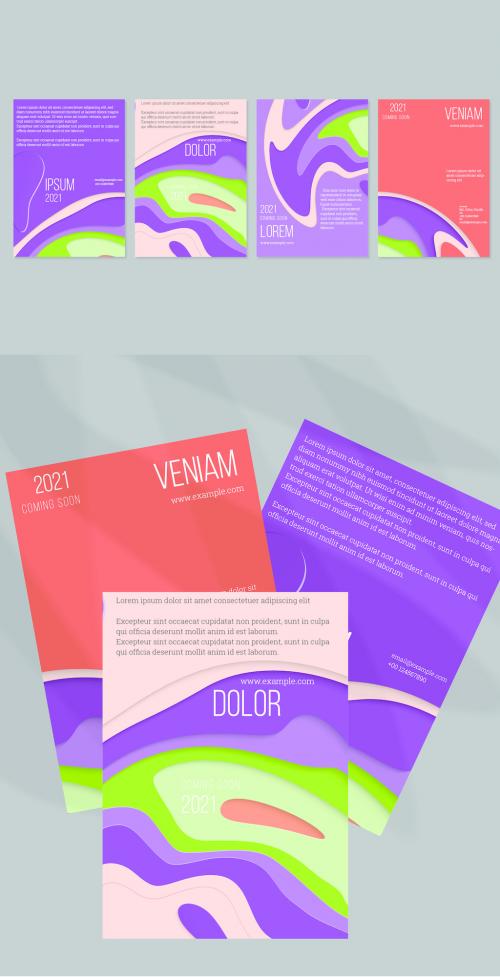 Flyer Layout with Paper Cut Craft Wavy Layered Texture - 435658392