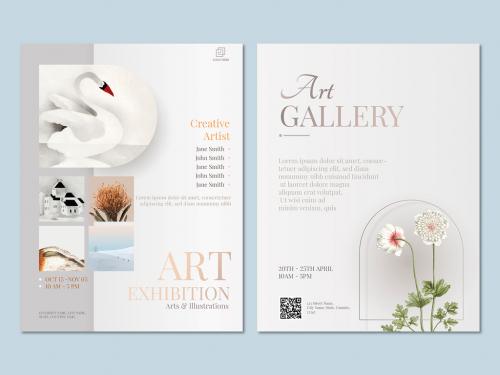 Art Gallery Flyer Layout with White Flowers - 435667207