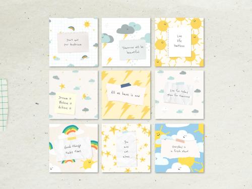 Cheerful Quote Layout with Cute Weather Drawings Collection - 435667393