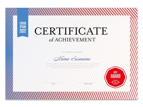 Blue and Red Horizontal Certificate Layout - 435911252