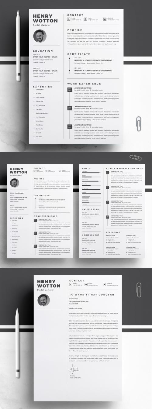 Minimalist Black and White Elegant Resume Layout  - 436223838