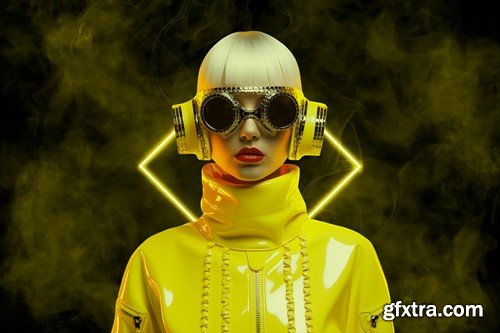 Yellow Neon Squares Effect DFJUJ2R