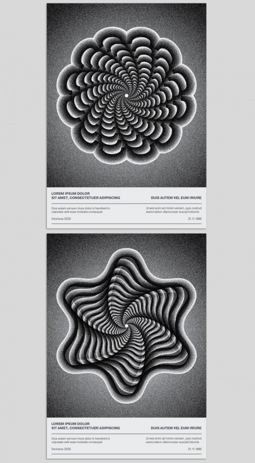 Monochrome Abstract Swirl Shape Design Cover Layout with Stipple Effect - 436883930