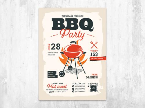 Barbeque Flyer Layout with Hot Red Bbq Grill - 436886291