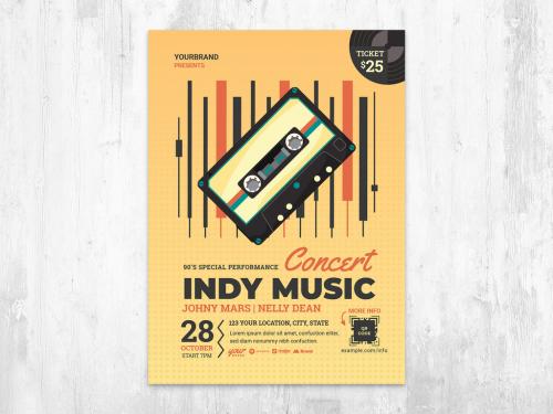 Indy Music Festival Poster Flyer with Indie Vintage Tape - 436889940