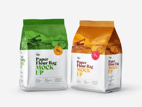 Paper Flour Bags Mockup, Pouch Packaging - 436911203