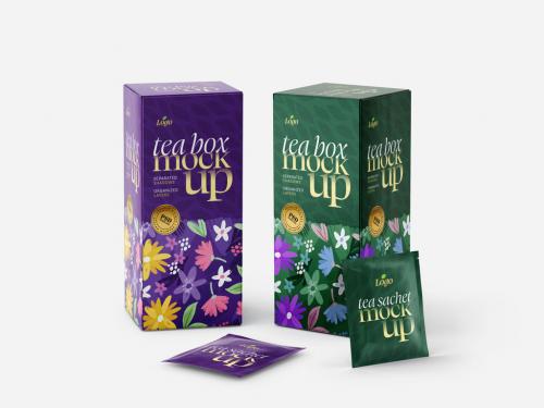 Tea Boxes and Tea Bags Mockup - 436918486