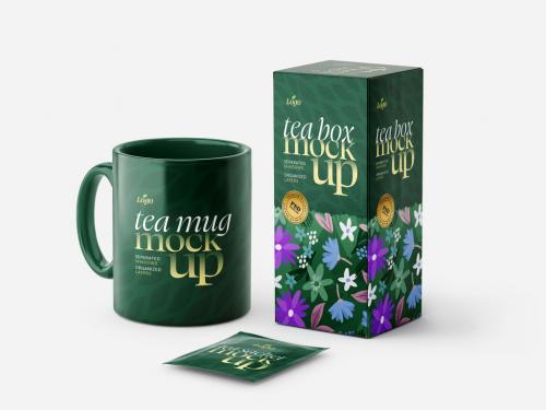 Tea Box and Tea Bag Mockup with Mug - 436918630