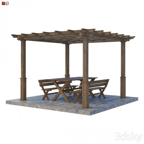 Garden Pergola table and bench 02