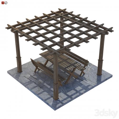 Garden Pergola table and bench 02