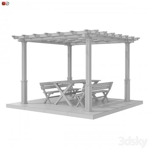 Garden Pergola table and bench 02