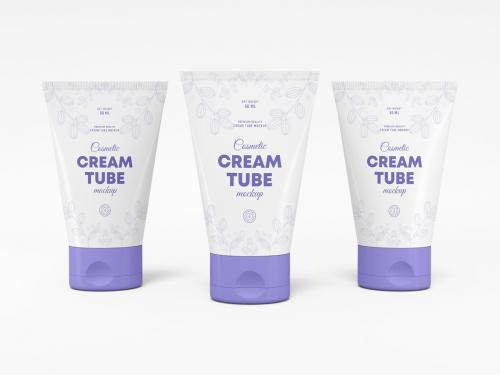 Cosmetic Cream Tube with Box Packaging Mockup Set