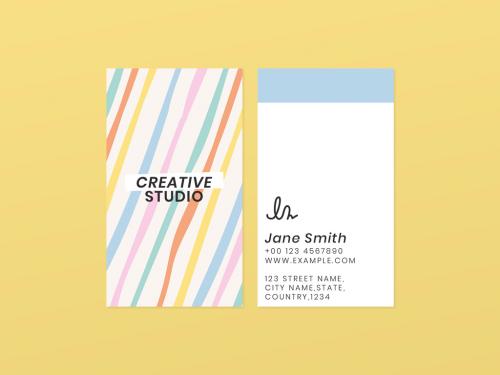 Editable Business Card Layout in Cute Pastel Stripes - 437264137