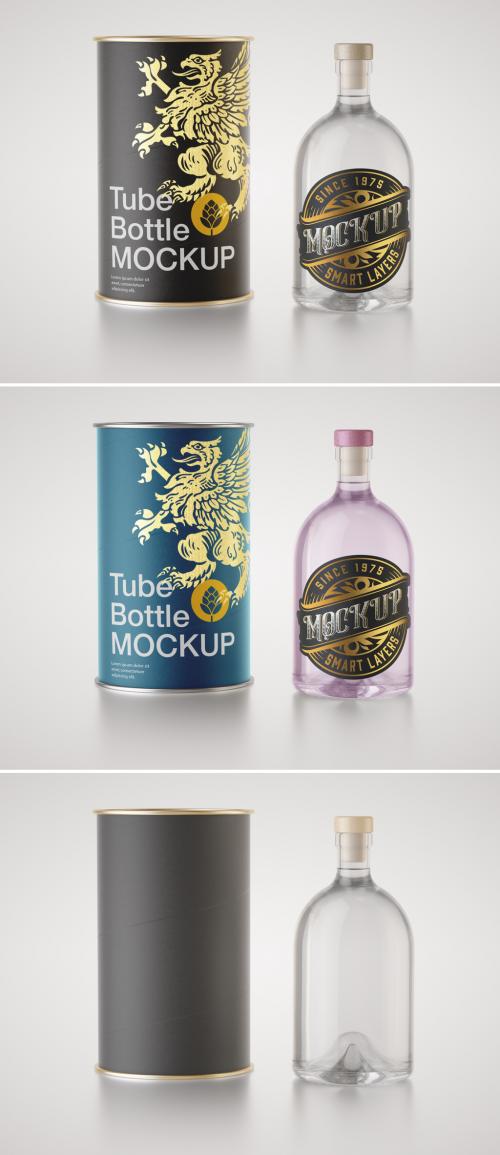 Clear Liquor Bottle with Paper Tube Mockup - 437272417