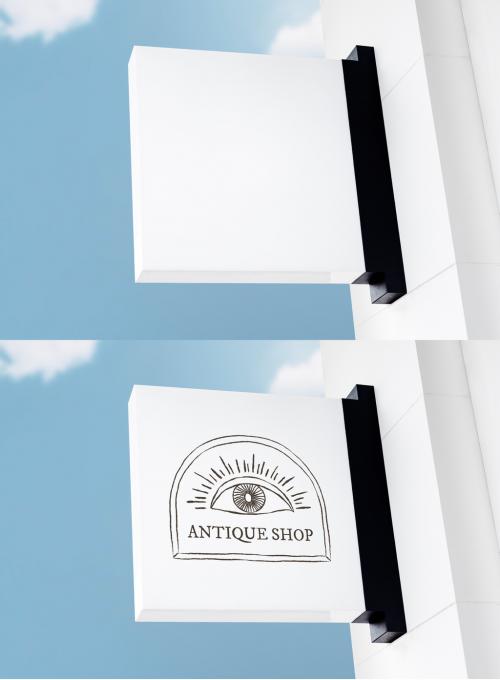 White Sign Mockup Against the Sky - 437288920