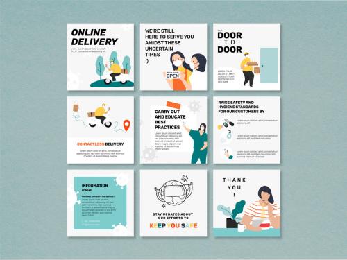 Online Delivery During Covid 19 Social Media Layout Set - 437290351