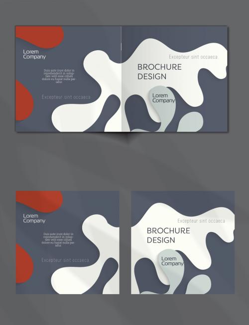 Brochure Cover Layout with Paper Cut Wavy Overlapping Shapes - 437447493