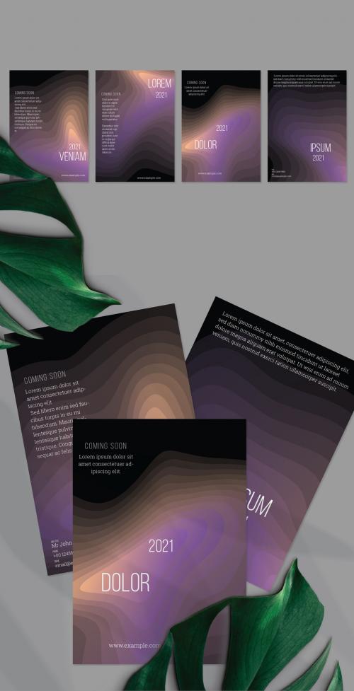 Flyer Layout with Gradient Blend Wavy Shapes on Black - 437447615