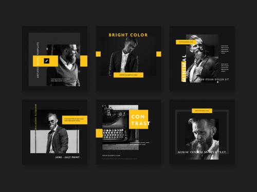 Modern Social Media Layouts with Contrast Yellow Accents on Black - 437453075