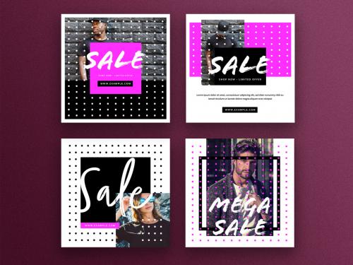 Sale Social Media Layouts with White and Pink Dots - 437453094