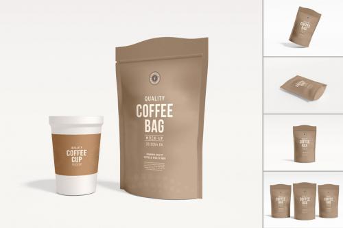 Glossy Paper Coffee Pouch Bag Branding Mockup Set